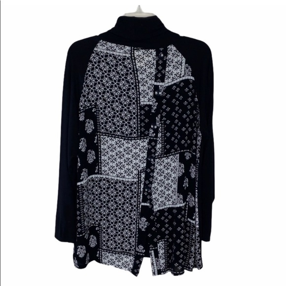 Ava James Black Blouse Patterned Button Down Back Size L - Picture 2 of 7